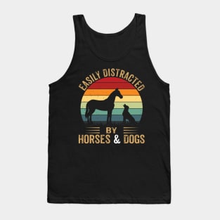 Easily Distracted By Horse And Dogs Funny Horse Riding Girls Tank Top